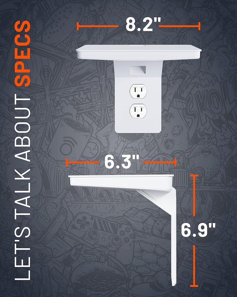 ECHOGEAR Wide Outlet Shelf - Next-Gen Design with Built-in Cord Storage & Room for Bulky Plugs - Works with Both Standard & Decora Outlets - Quick Install with Included Hardware - Image 2